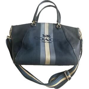 Coach New York Horse & Carriage Jacquard Prairie Stripe Satchel pebbled leather